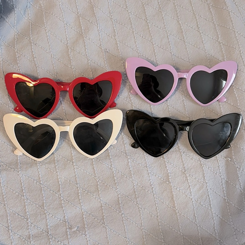 BUNDLE 4 SUNGLASSES heart cat eye aviator glasses red white lavender kawaii